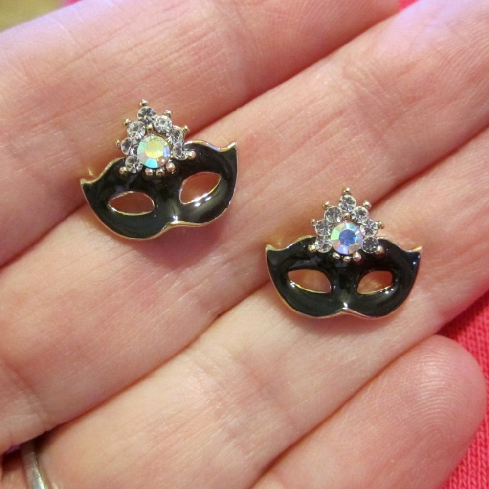 Phantom of the Opera Mask Earrings~Black & AB~Masquerade Theater~Hypoallergenic